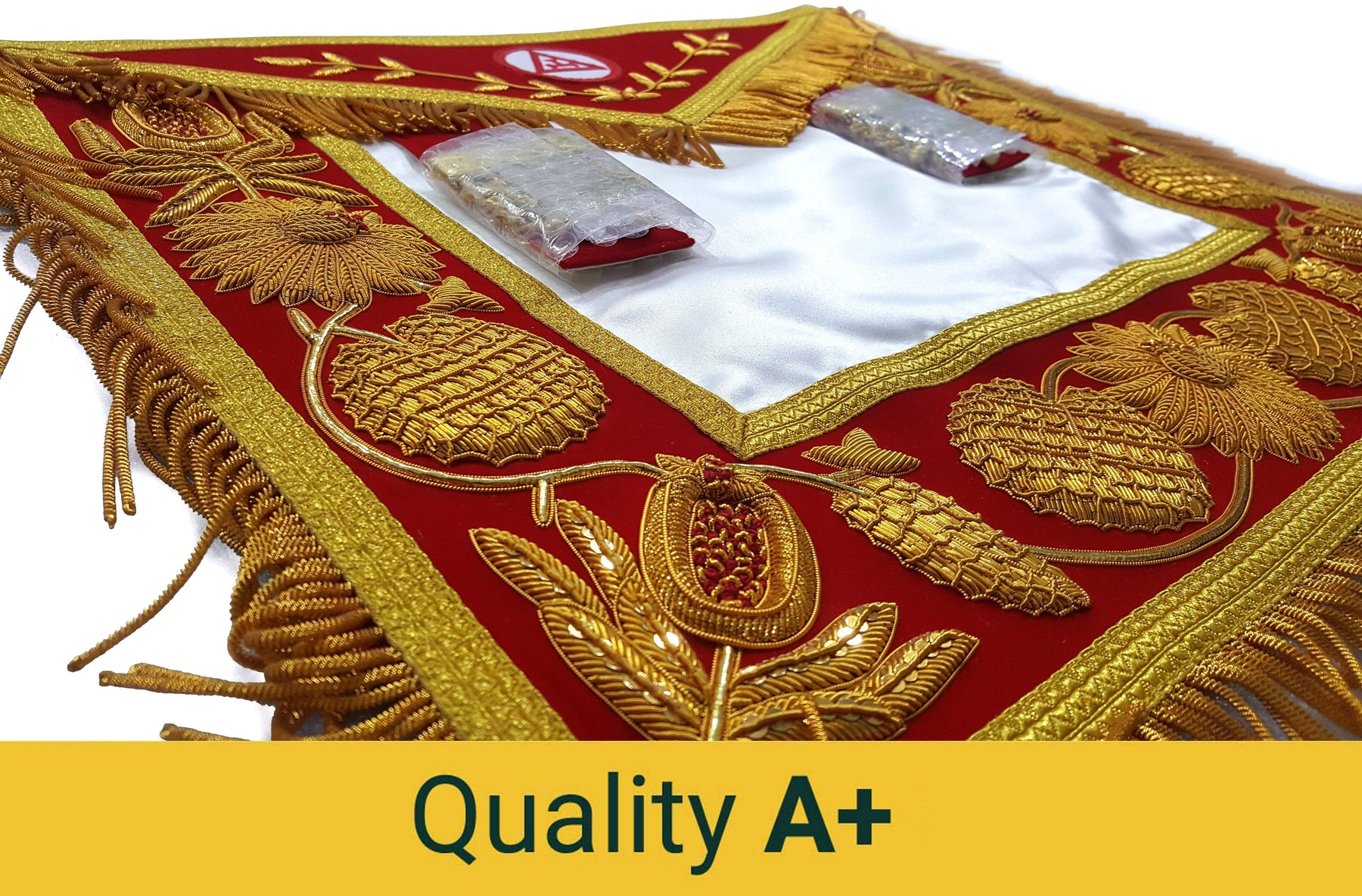 Royal Arch Chapter Apron - Red Triple Tau Insignia with Gold Fringe - Bricks Masons