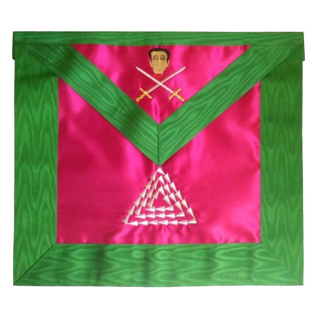 15th Degree Scottish Rite Apron - Pink & Green Moire with Silver Embroidery