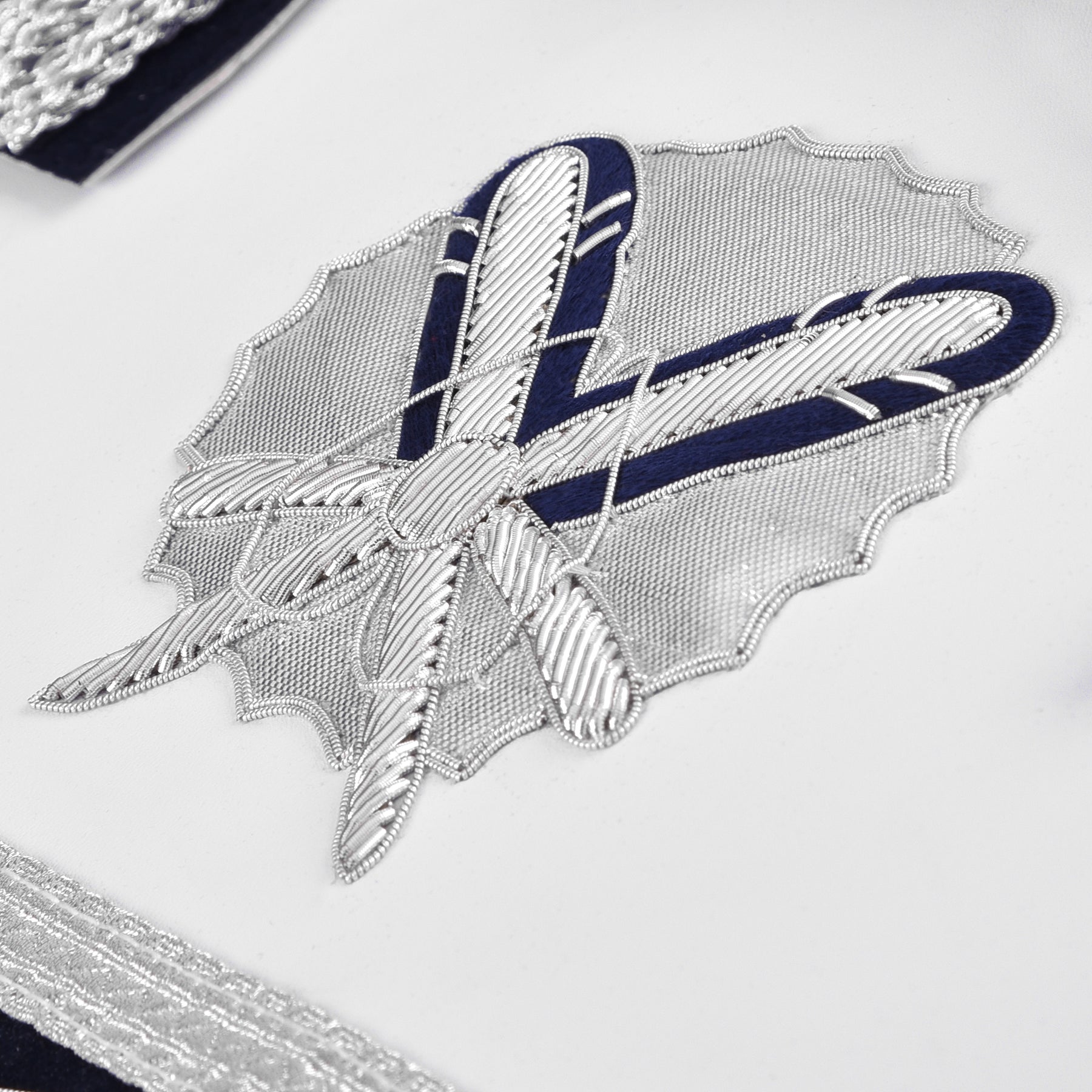 Secretary Blue Lodge Officer Apron - Dark Blue With Silver Hand Embroidery Bullion - Bricks Masons