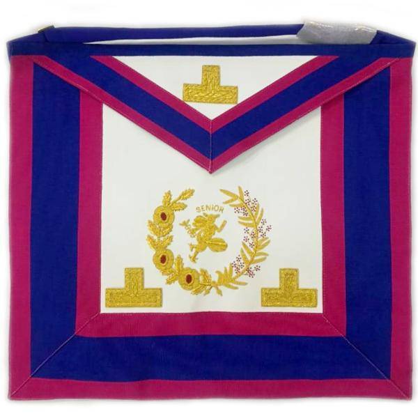 Senior Deacon Mark Apron - Blue & Pink with Gold Hermes Emblem - Bricks Masons