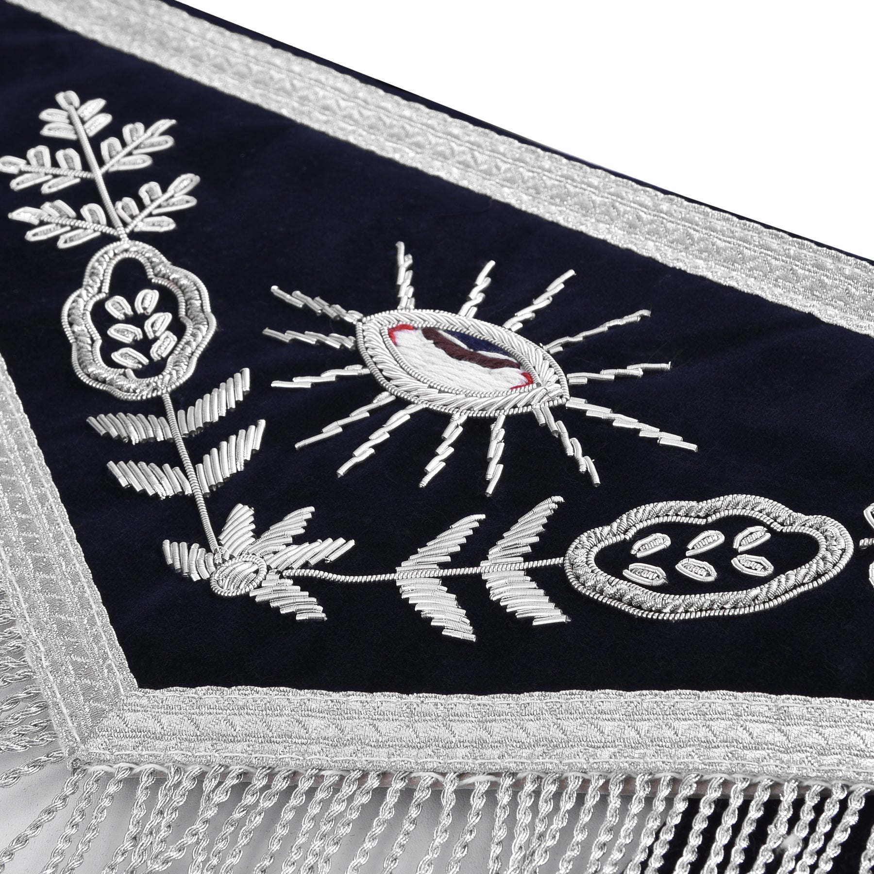 Senior Warden Blue Lodge Officer Apron - Dark Blue With Silver Hand Embroidery Bullion - Bricks Masons