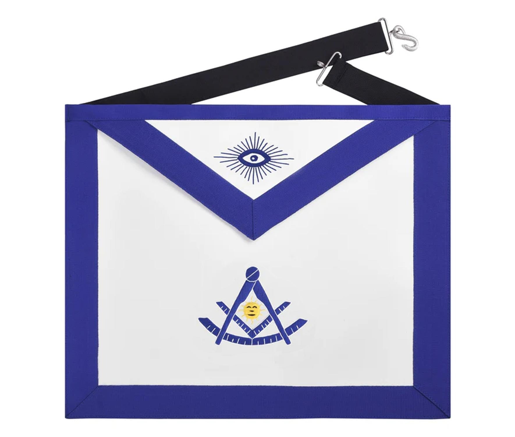 Past Master Blue Lodge Apron - Blue Grosgrain with Gold & Blue Emblem