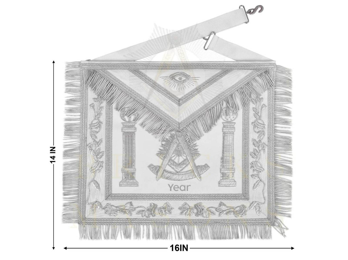 Past Master Blue Lodge Apron - Bullion With Wreath & Pillars - Bricks Masons