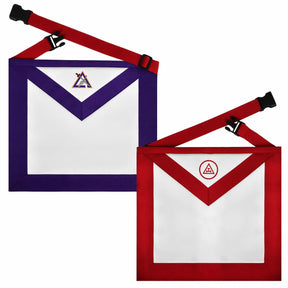 Royal Arch Chapter & Council Apron - Reversible Double-Sided Purple & Red Ribbon - Bricks Masons