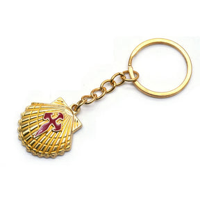 St. Thomas of Acon Keychain - Gold Cross Shell Cross Pendant - Bricks Masons