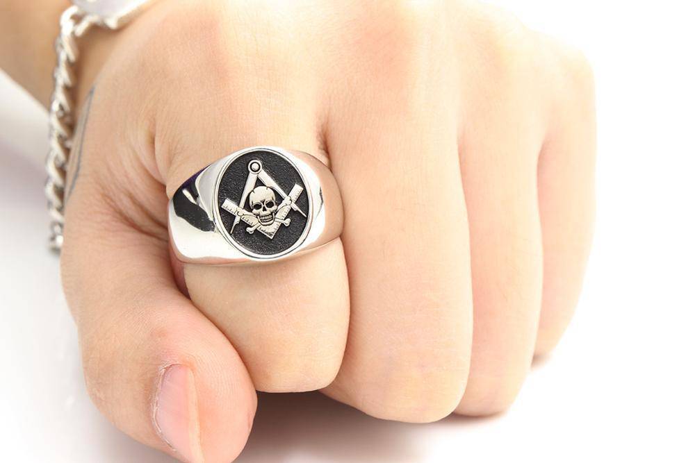 Widows Sons Ring - Skull and Bones 925 Sterling Silver - Bricks Masons