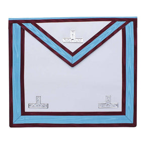 Worshipful Master Mark English Regulation Apron - Sky Blue & Maroon Moire - Bricks Masons