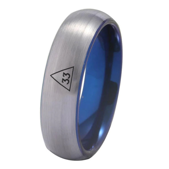 33rd Degree Scottish Rite Ring - Silver With Blue Tungsten - Bricks Masons