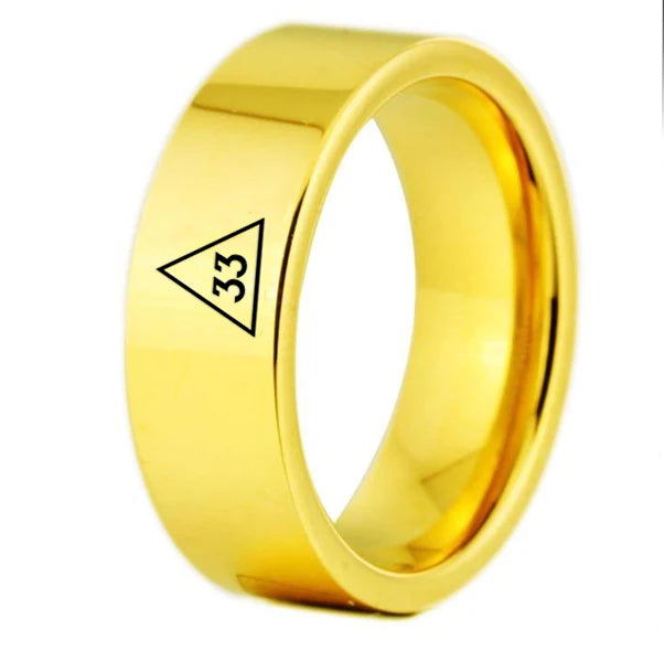 33rd Degree Scottish Rite Ring - Gold Color Pipe Cut Tungsten - Bricks Masons