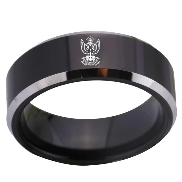 33rd Degree Scottish Rite Ring - Wings Up Black Tungsten - Bricks Masons