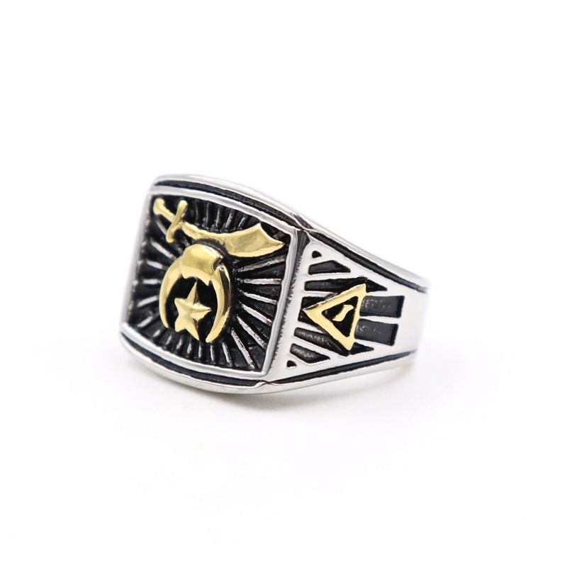 Shriners Ring - Black & Gold Titanium Steel - Bricks Masons