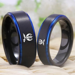 Shriners Ring - Black Blue Tungsten - Bricks Masons