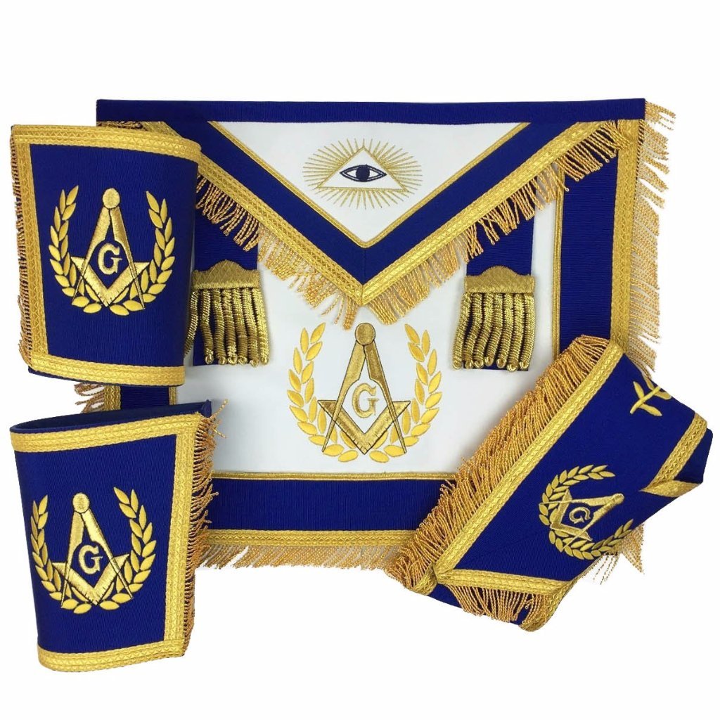 Master Mason Blue Lodge Regalia Set - Royal Blue & Gold Machine Embroidery - Bricks Masons