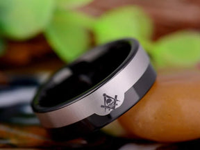 Widows Sons Ring - Black Silver Tungsten - Bricks Masons