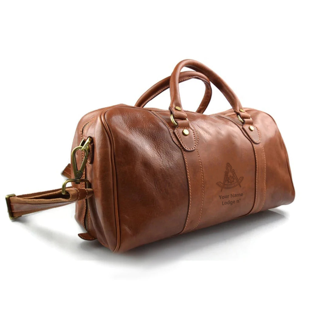 Past Master Blue Lodge California Regulation Travel Bag - Genuine Matte Brown Leather - Bricks Masons