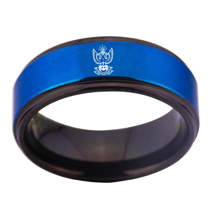 33rd Degree Scottish Rite Ring - Wings Up Blue Tungsten - Bricks Masons