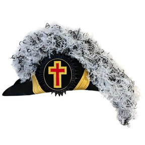 Eminent Commander Knights Templar Commandery Chapeau - White & Black Blend Plumes - Bricks Masons