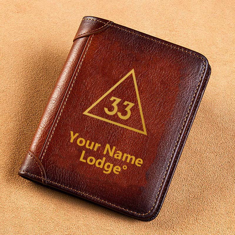 33rd Degree Scottish Rite Wallet - Brown Leather - Bricks Masons