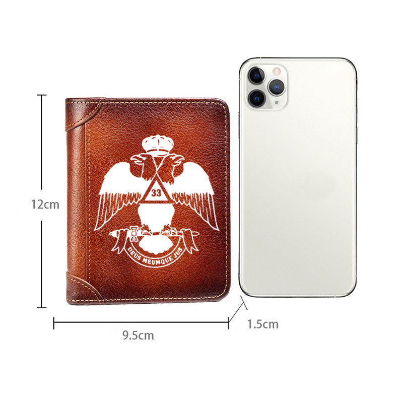 33rd Degree Scottish Rite Wallet - Wings Down Brown Leather - Bricks Masons