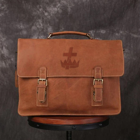 Knights Templar Briefcase - Handmade Leather - Bricks Masons