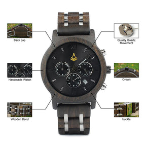 Past Master Blue Lodge Wristwatch - Various Wood Colors - Bricks Masons