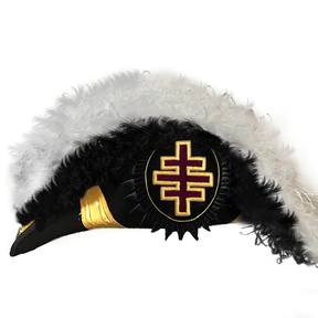 Past Grand Master Knights Templar Commandery Chapeau - Black Underlayer Plumes - Bricks Masons