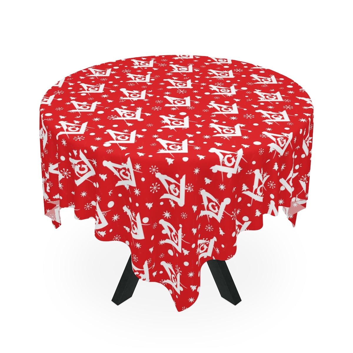 Master Mason Blue Lodge Tablecloth - White and Red for Christmas - Bricks Masons