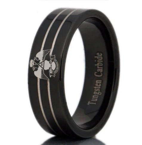 33rd Degree Scottish Rite Ring - Wings Down Black Tungsten - Bricks Masons