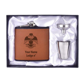 33rd Degree Scottish Rite Flask - Wings Down 6oz Full Set Shot Glass & Funnel - Bricks Masons