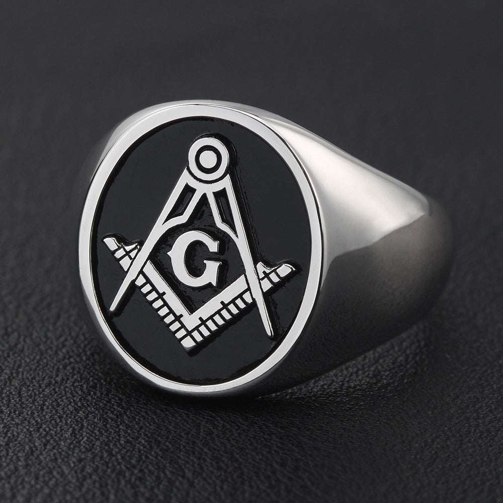 Master Mason Blue Lodge Ring - Sterling Silver & Black - Bricks Masons