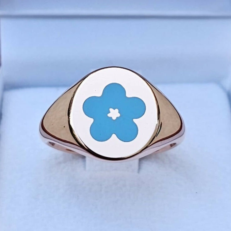 Masonic Ring - Forget Me Not 9K Rose Gold With Enamel - Bricks Masons