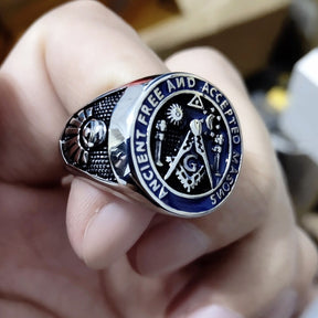 Master Mason Blue Lodge Ring - Ancient Free and Accepted Masons Blue - Bricks Masons