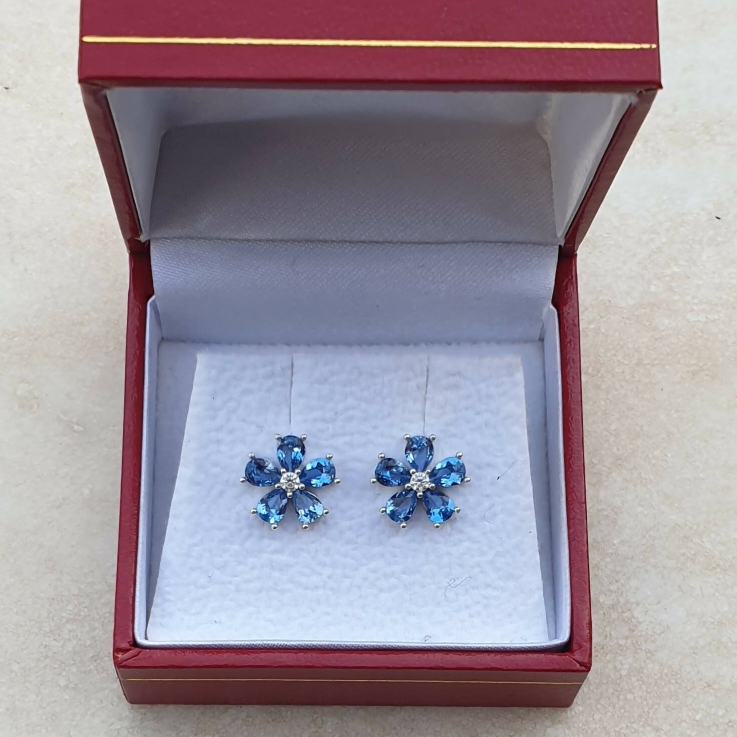 Masonic Earrings - 925 Silver Forget Me Not With Light Blue Semi precious Stones - Bricks Masons