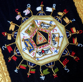 32nd Degree Scottish Rite Collar - Black with Gold and Silver Heavy Embroidery - Bricks Masons