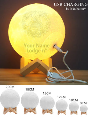 Grand Master Blue Lodge Lamp - 3D Moon Various Colors - Bricks Masons