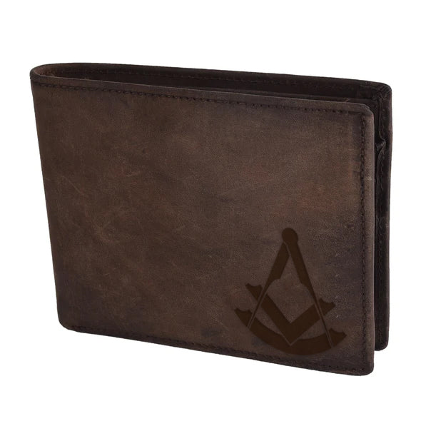 Handmade Leather Past Master Blue Lodge Wallet - Light & Dark Brown - Bricks Masons