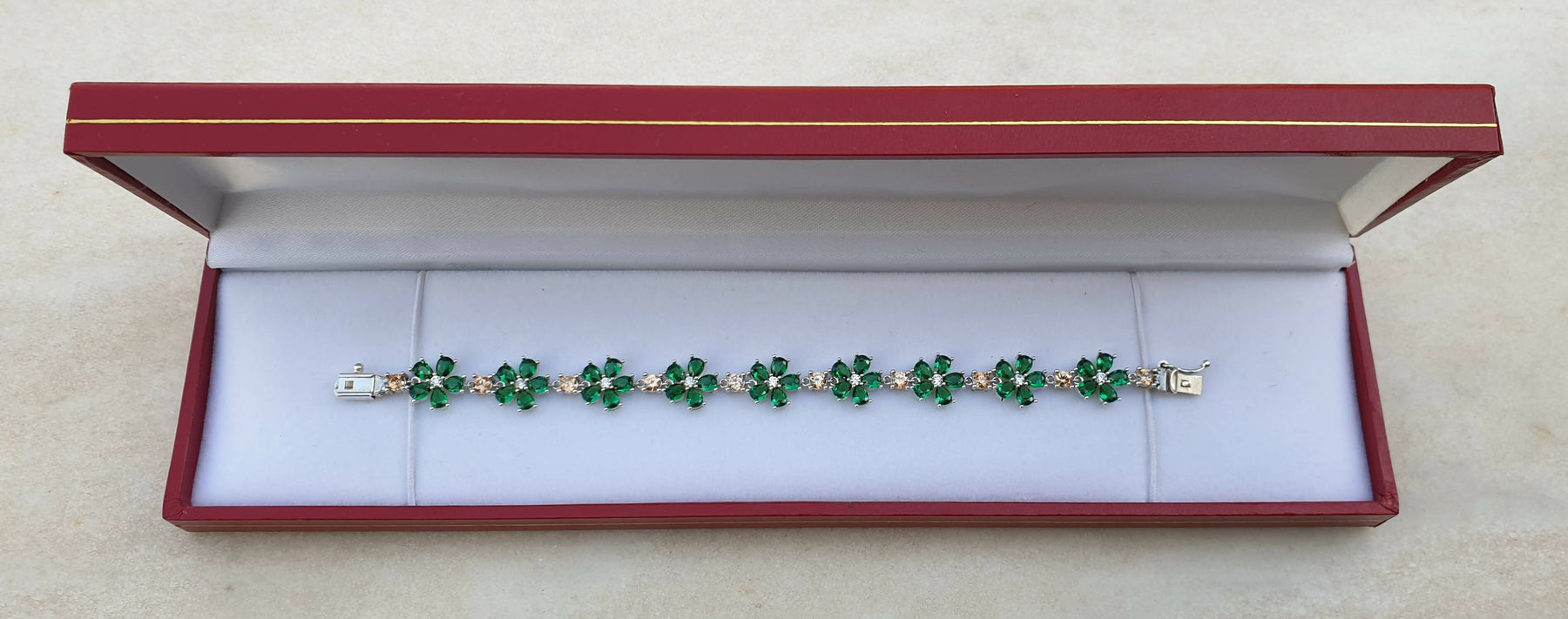 Masonic Bracelet – Forget Me Not 925K Silver With Green Stones - Bricks Masons