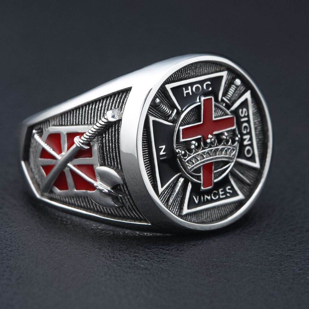 Knights Templar Commandery Ring - Medieval Cross Sterling Silver - Bricks Masons