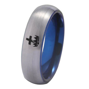 Knights Templar Commandery Ring - Silver With Blue Tungsten - Bricks Masons