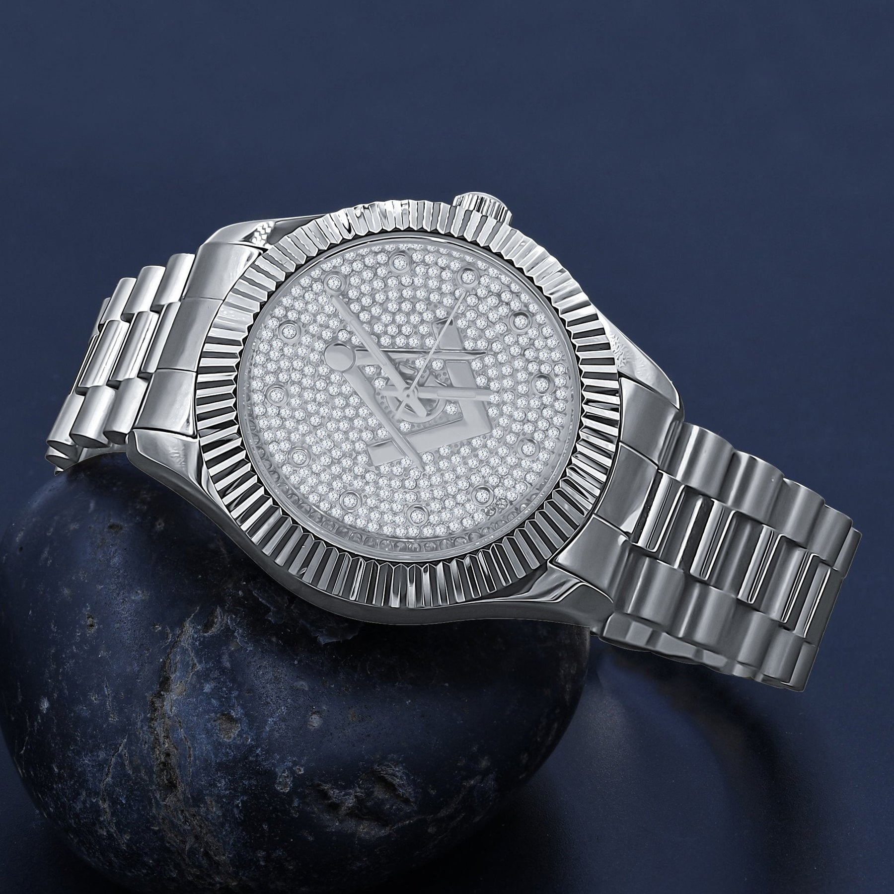 Masonic Iced Out Metallic Watch - Silver - Bricks Masons