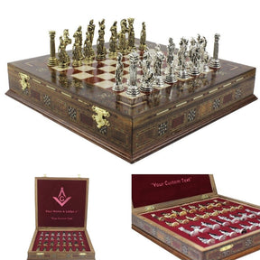 Master Mason Blue Lodge Chess Set - Hand Workmanship Patterns - Bricks Masons