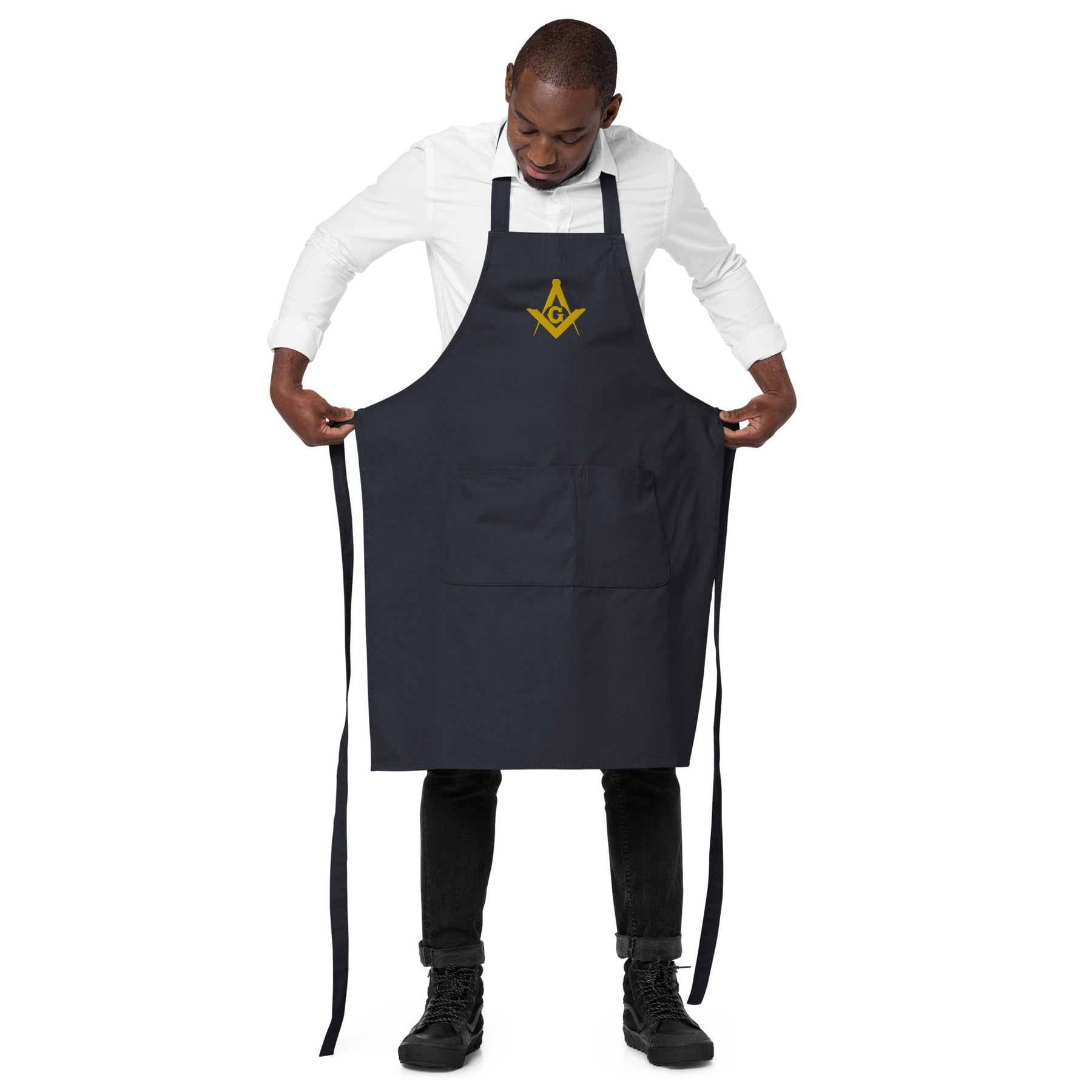Master Mason Bllue Lodge Kitchen Apron - Square and Compass G Embroidery - Bricks Masons