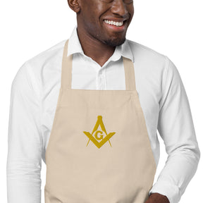 Master Mason Bllue Lodge Kitchen Apron - Square and Compass G Embroidery - Bricks Masons
