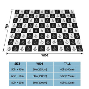 Master Mason Blue Lodge Blanket - Checkered Square and Compass G Coral Fleece - Bricks Masons
