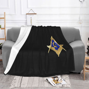 Master Mason Blue Lodge Blanket - Golden Square & Compass G Coral Fleece - Bricks Masons
