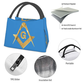 Master Mason Blue Lodge Lunch Bag - Golden Square and Compass G Thermal Insulated - Bricks Masons
