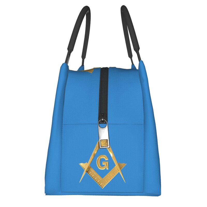 Master Mason Blue Lodge Lunch Bag - Golden Square and Compass G Thermal Insulated - Bricks Masons