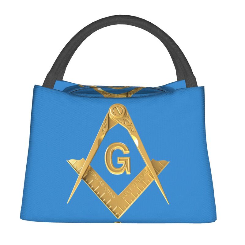 Master Mason Blue Lodge Lunch Bag - Golden Square and Compass G Thermal Insulated - Bricks Masons