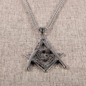 Master Mason Blue Lodge Necklace - Silver Titanium Steel Square & Compass G - Bricks Masons