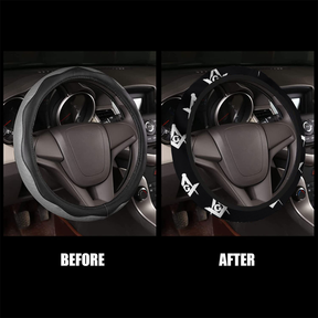 Master Mason Blue Lodge Steering Wheel Cover - White & Gold - Bricks Masons